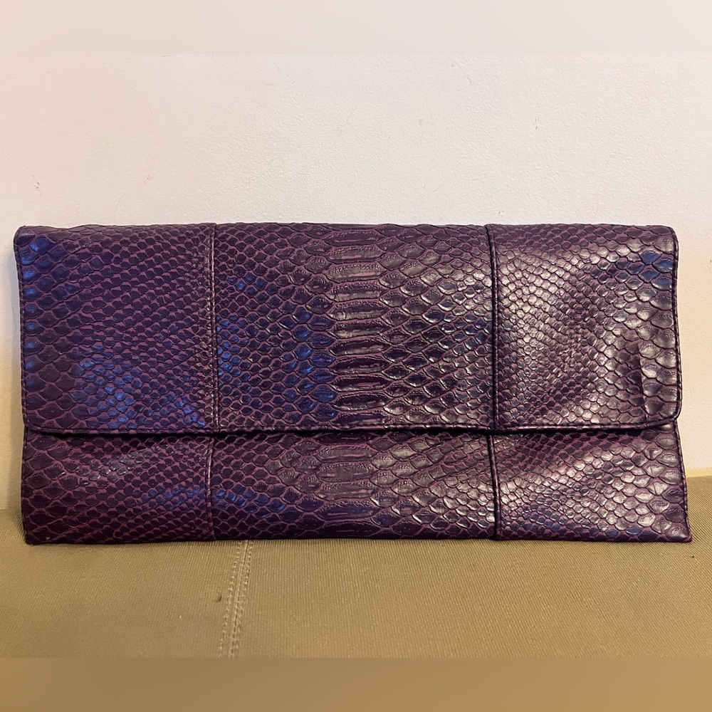 Jessica McClintock Purple Snake-Embossed Foldover Clutch